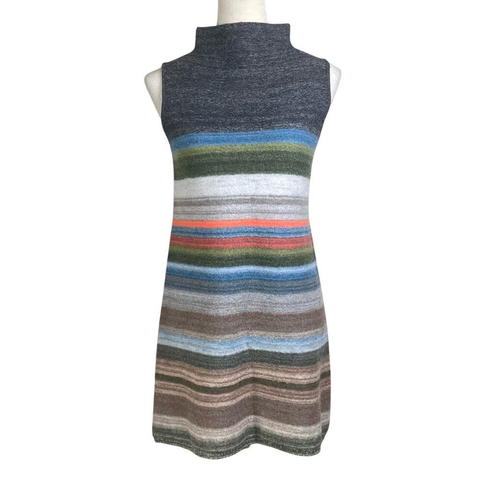 Worth New York 100% Wool Stripe Sweater Turtleneck Sleeveless A-Line Mini Dress